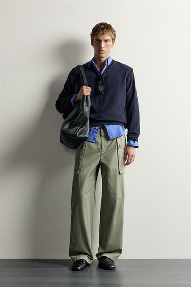 HERRINGBONE CARGO TROUSERS - Khaki by Zara - Image 0
