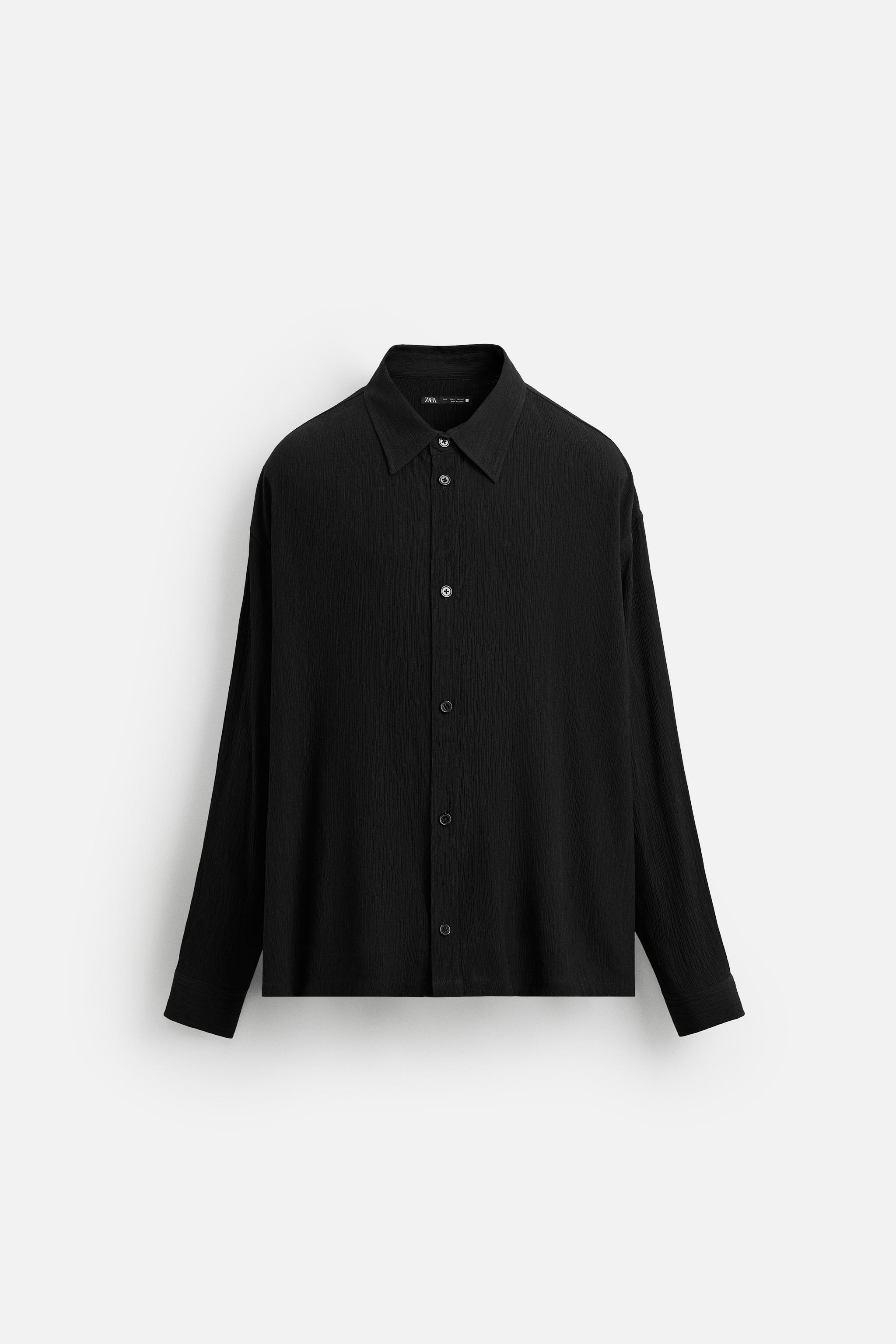 【ZARA】シワ加工ジャケット シワ加工風フルイドシャツジャケット - ブラック | ZARA Japan