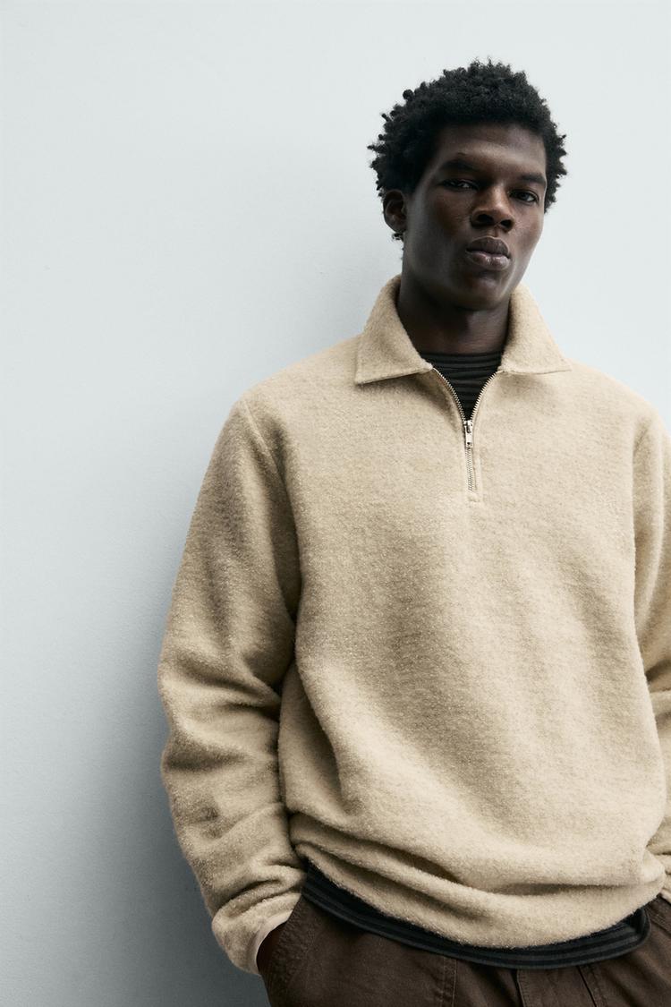 ZARA TEXTURED QUARTER-ZIP SWEATSHIRT