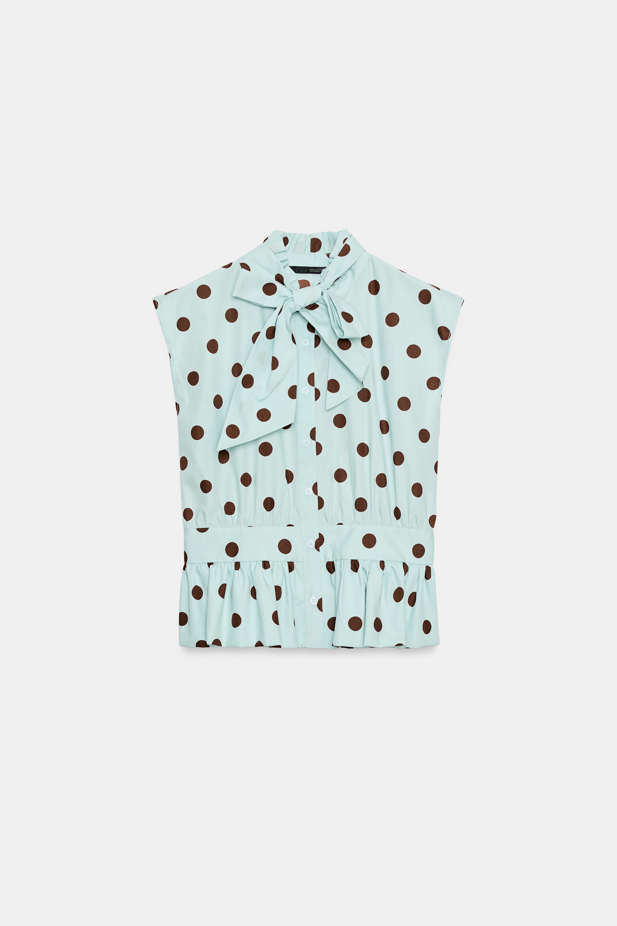 Женские рубашки Zara SLEEVELESS POLKA DOT BOW SHIRT — фото 6
