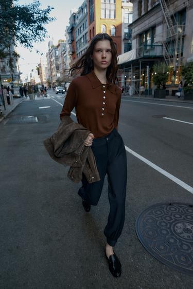 BASIC WOOL POLO SHIRT - chocolate by Zara