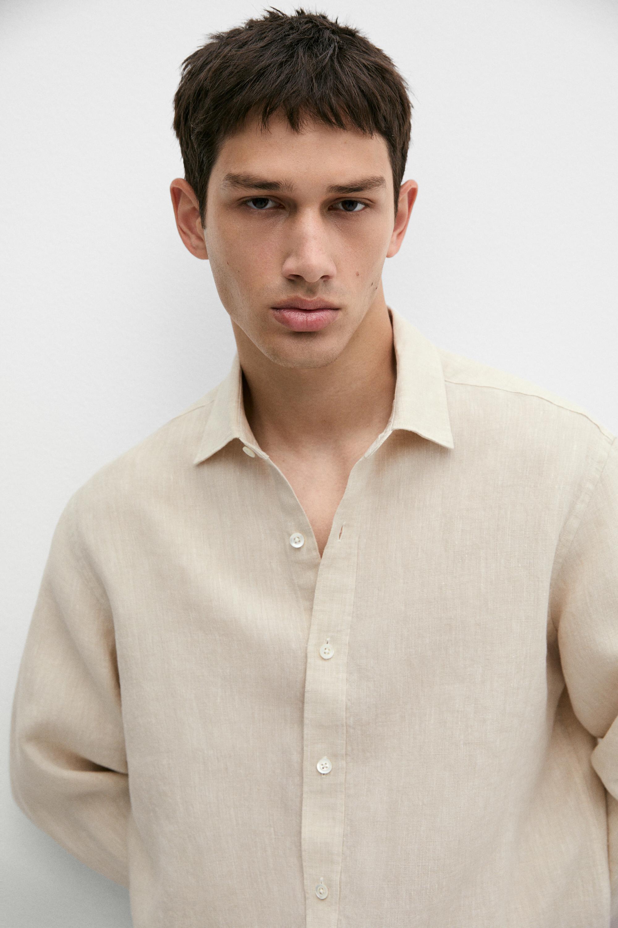 Chemise regular fit délavée 100 % lin