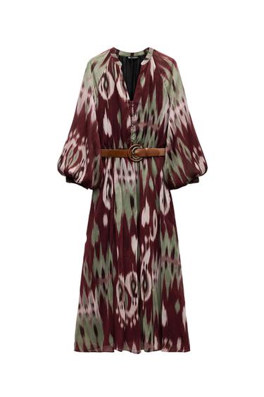 PRINTED MIDI DRESS WITH BELT