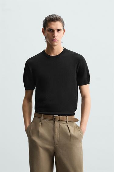 VISCOSE BLEND KNIT T-SHIRT - Black by Zara