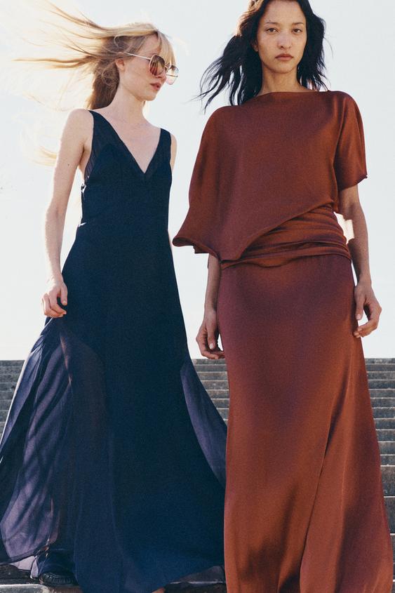 ROBE LONGUE SATINÉE ZW COLLECTION - Rose foncé | ZARA France