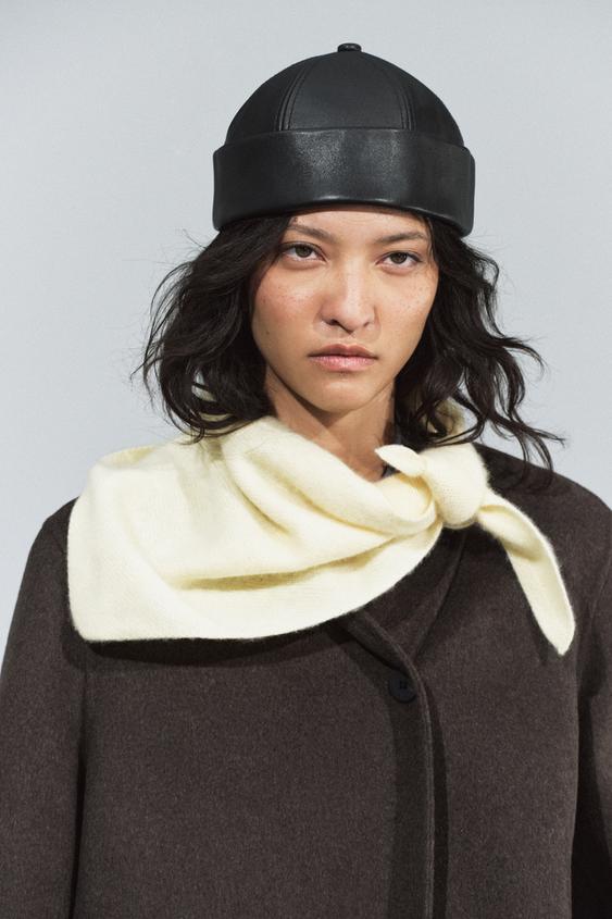 100% LEATHER TURN-UP HAT - Black by Zara - Image 0