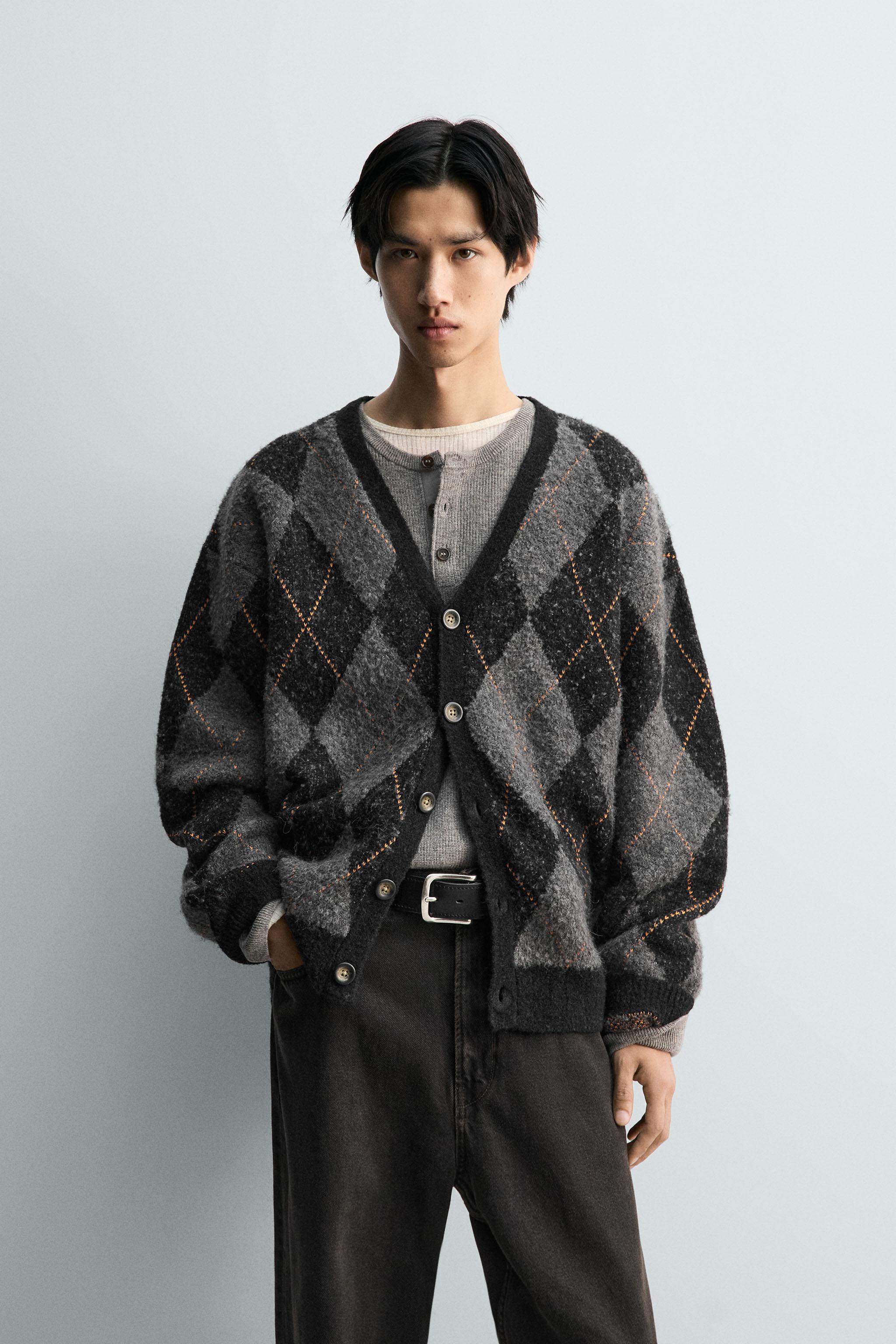 ジャカードダイヤ柄カーディガン - ブラック | ZARA Japan / 日本