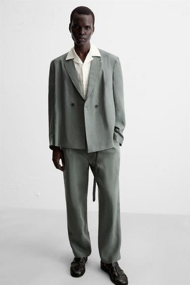 100% LINEN SUIT TROUSERS - washed green by Zara - Image 4