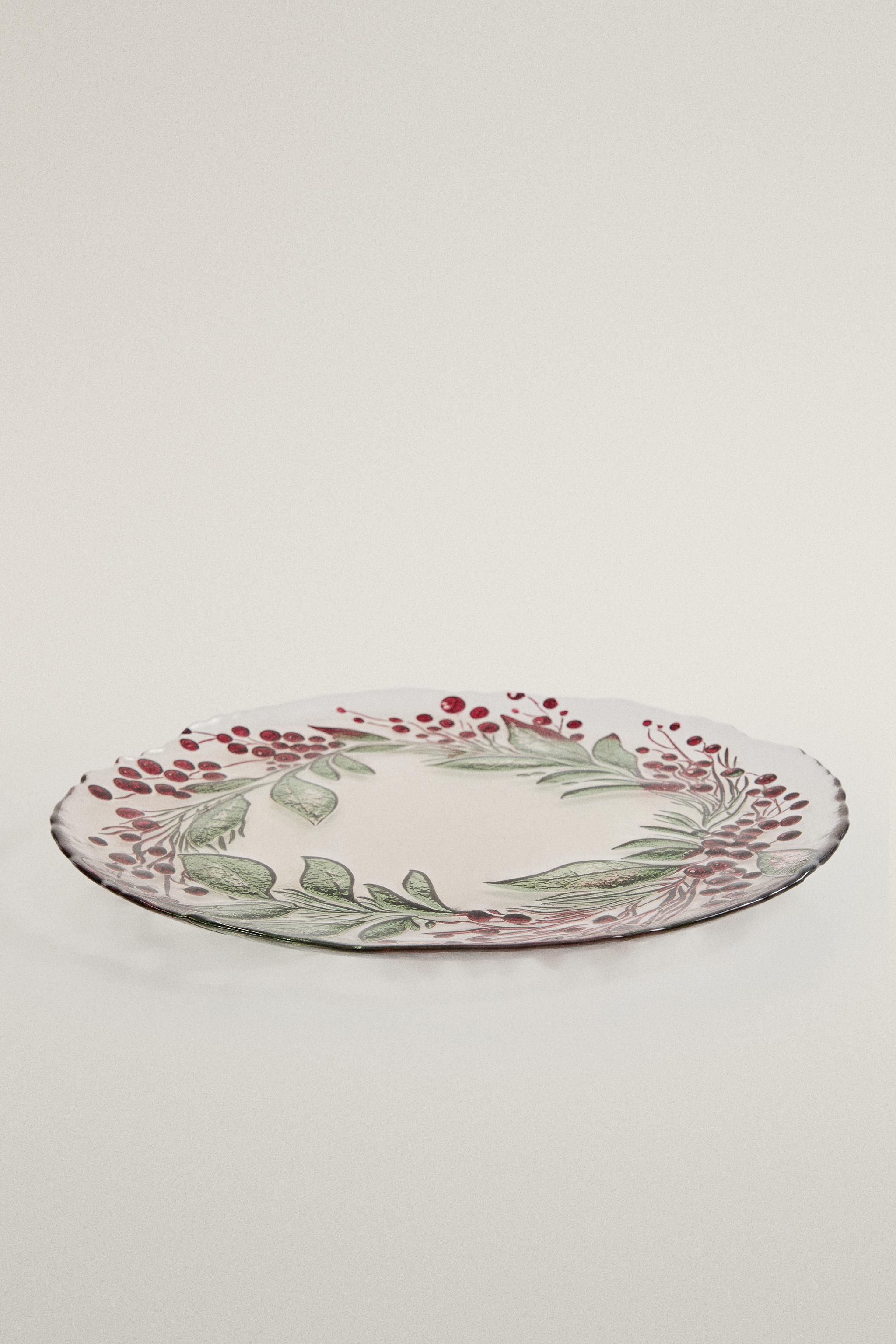 CHRISTMAS GARLAND GLASS SERVICE PLATE
