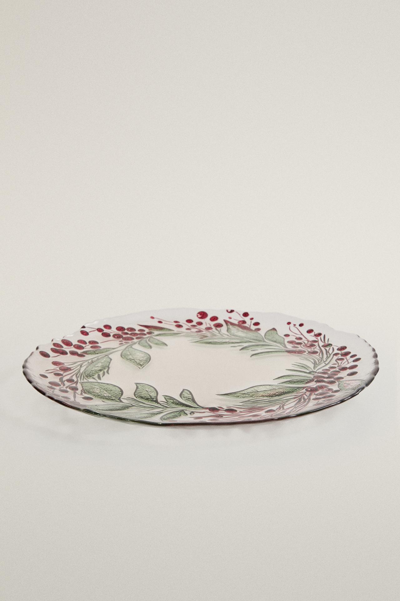 CHRISTMAS GARLAND GLASS SERVICE PLATE — Green