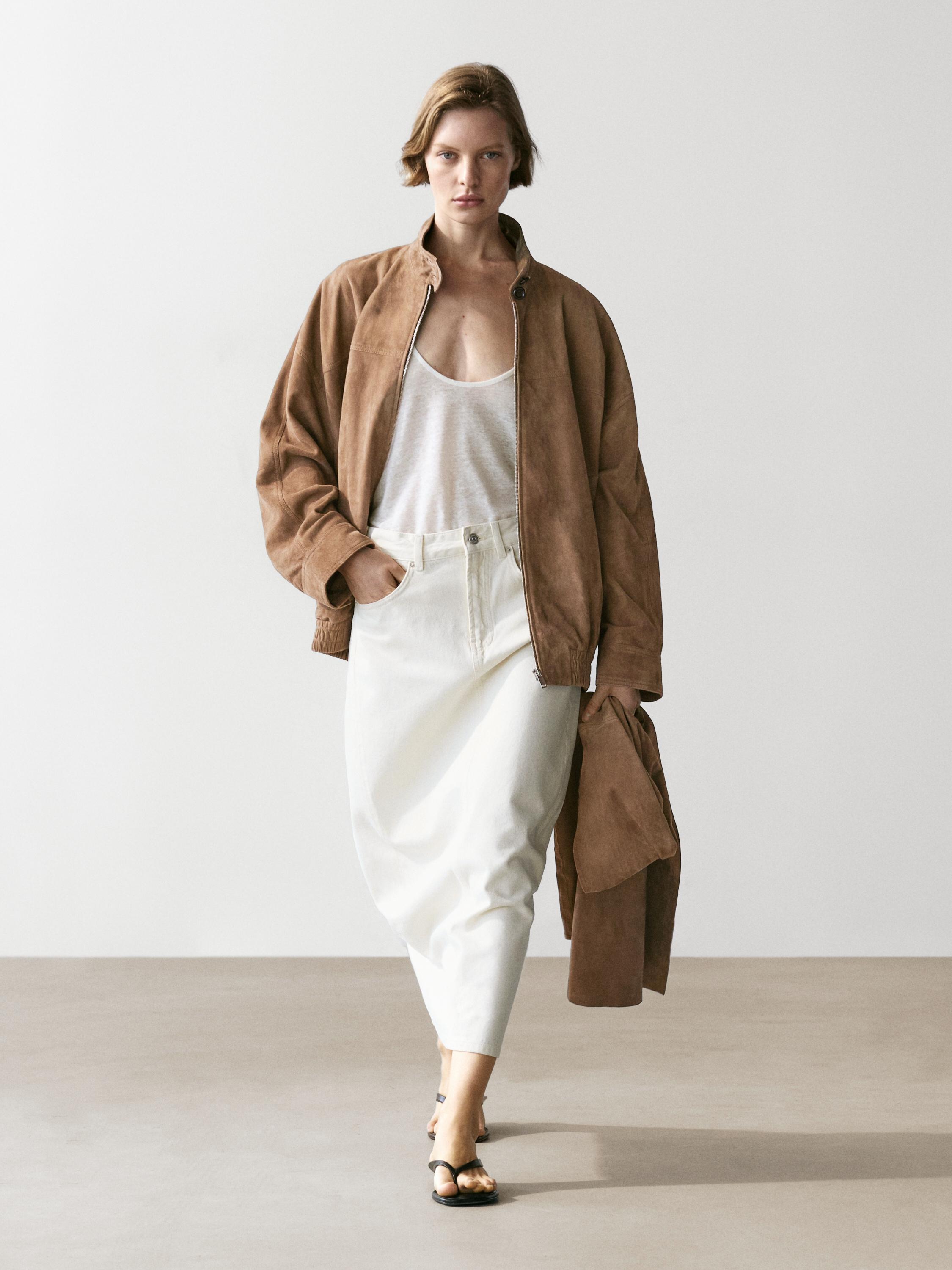 Barrel fit denim midi skirt