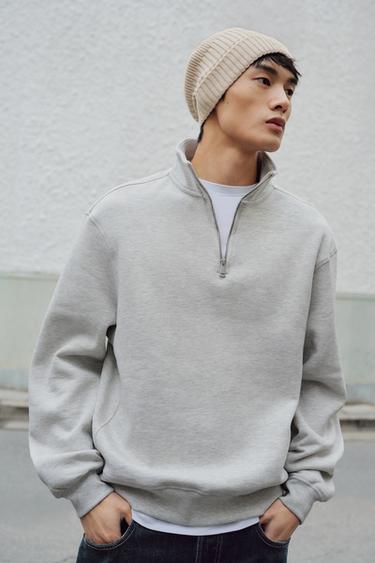Zara 基本款拉鍊領運動衫 - 斑紋灰色