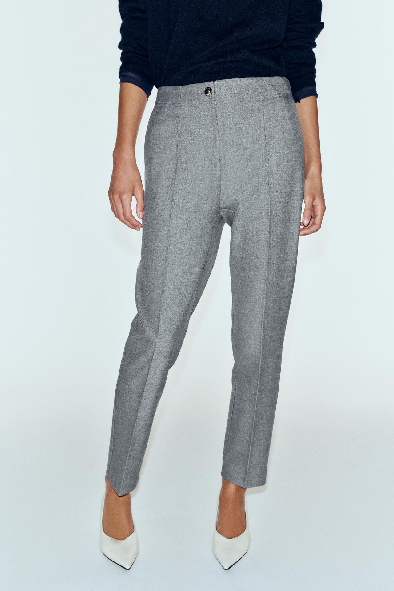 HIGH-WAISTED ANKLE-LENGTH PANTS — Gray marl