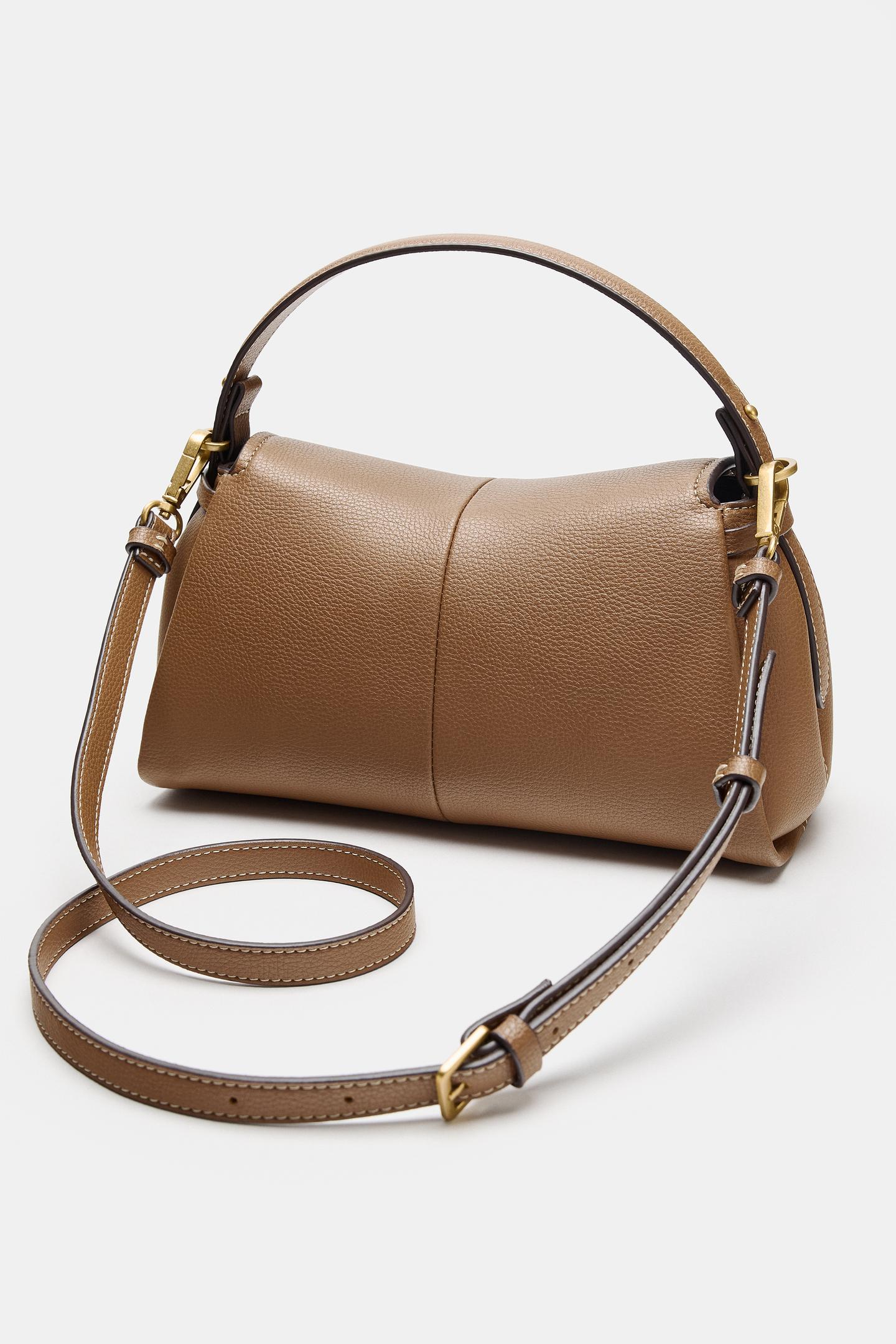 Женская сумка Zara Topstitched Handbag, цвет: Тёмный рыжевато-коричневый — фото 4