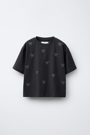 CAMISETA BOXY FIT STRASS LAZOS - Gris antracita de Zara