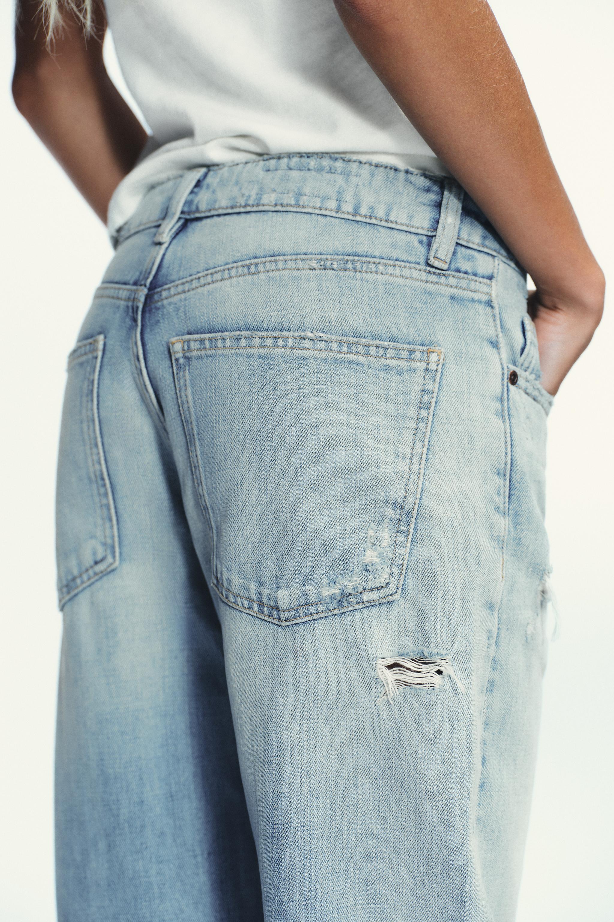 TRF MID-RISE RIPPED WIDE LEG JEANS - Light blue | ZARA Canada