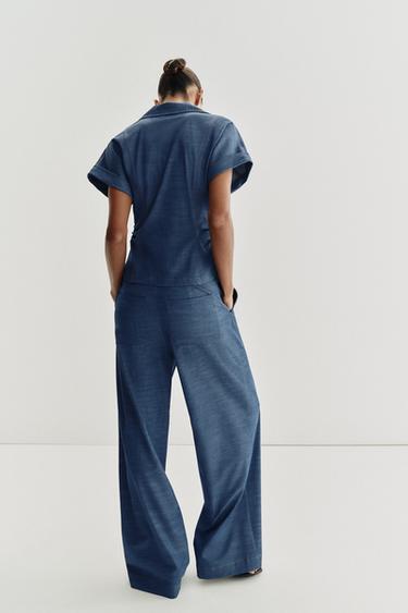 DRAPED TAILORED SHIRT - Blue by Zara - Image 4