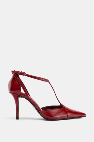 ZAPATO TACÓN TIRAS PIEL - Rojo de Zara