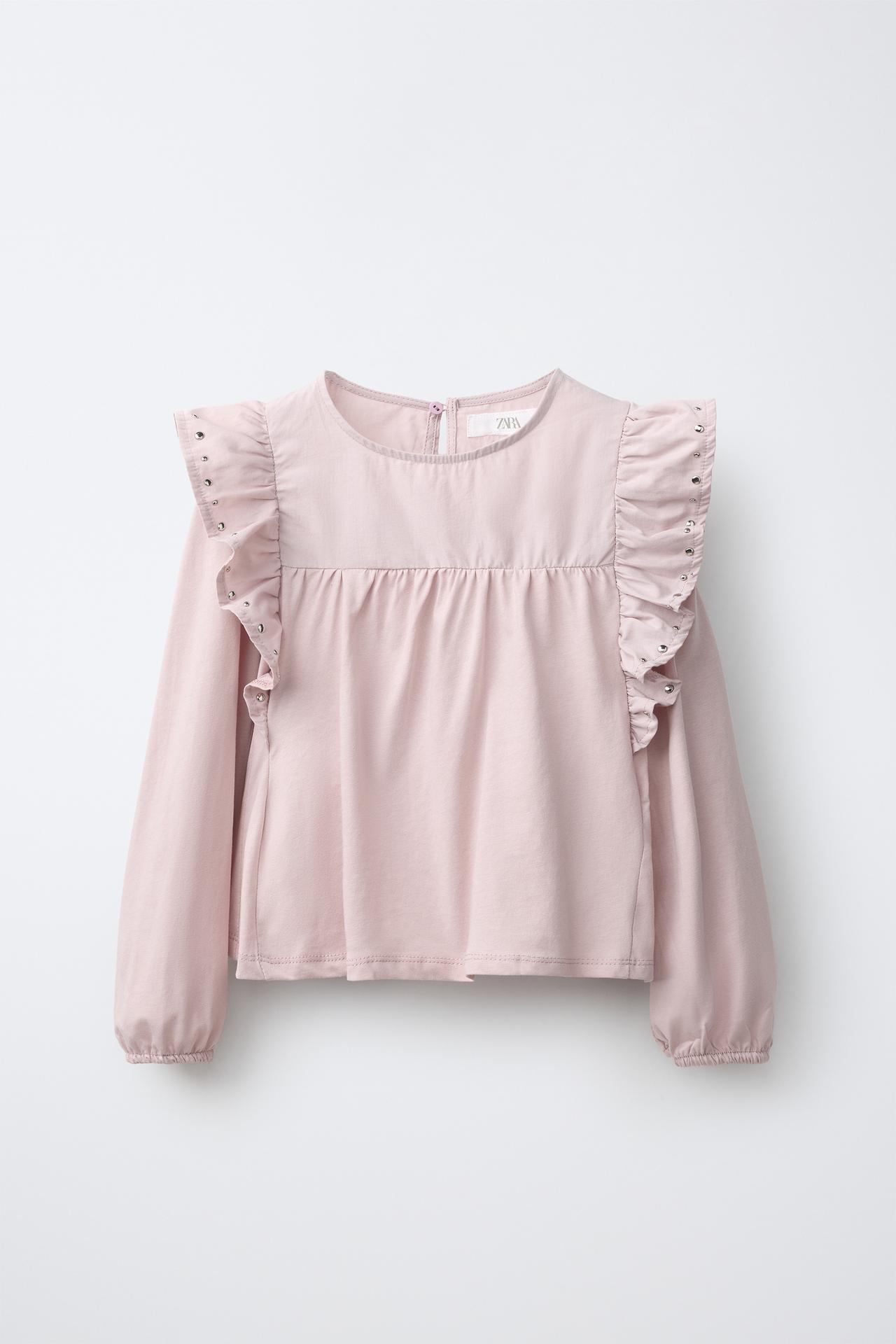 STUDDED RUFFLE T-SHIRT — Dusty pink