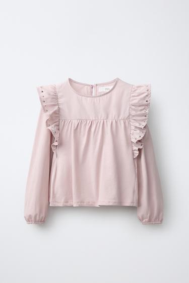 STUDDED RUFFLE T-SHIRT — Dusty pink 1