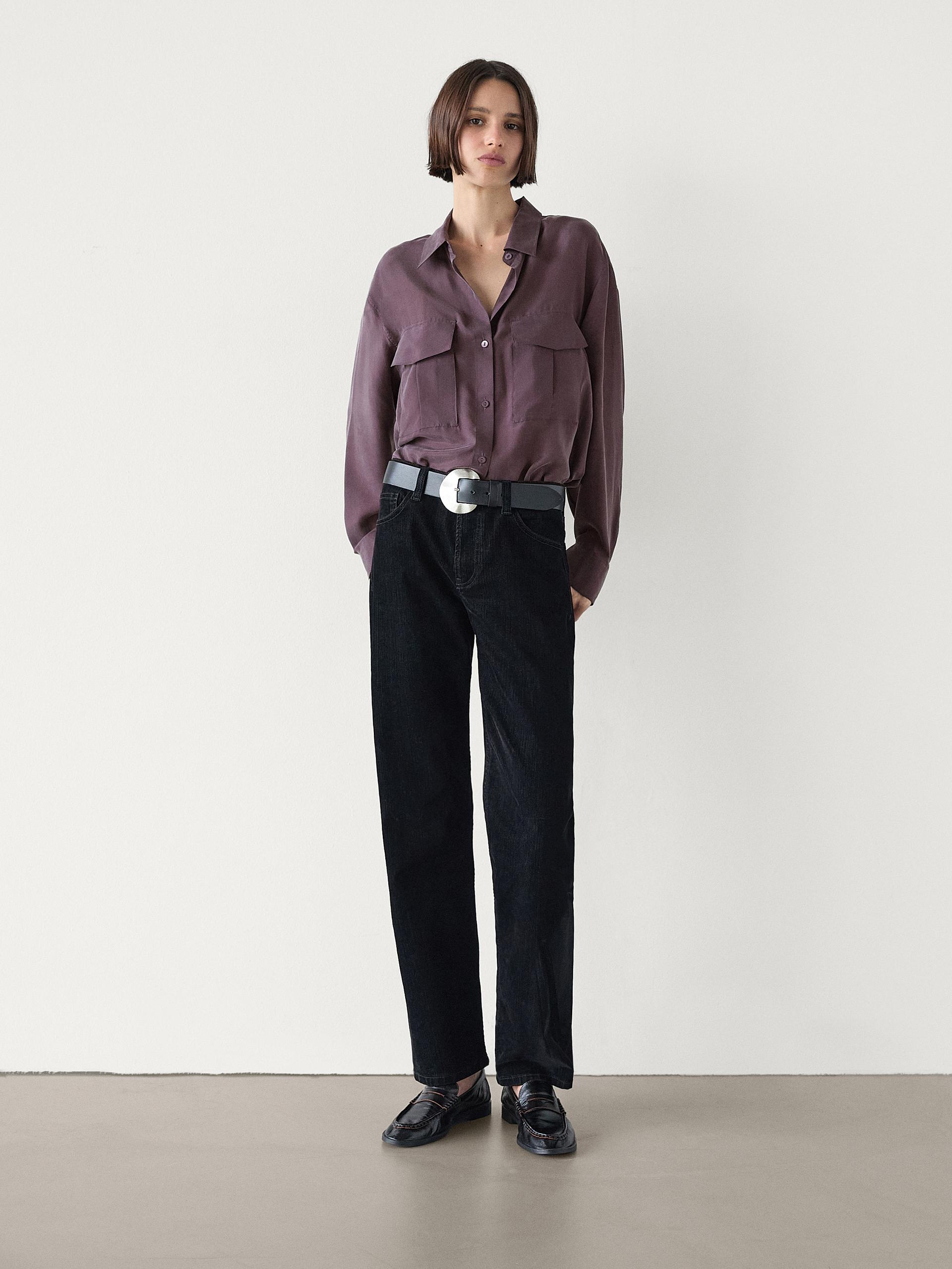 100% silk shirt with pockets - Purple | ZARA Canada