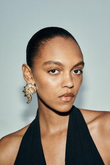 BEJEWELLED CONCH SHELL EARRINGS - Golden by Zara - Image 1