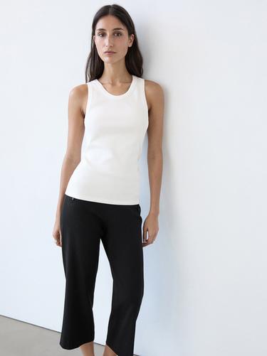 Camiseta halter mezcla algodón - Blanco de Zara