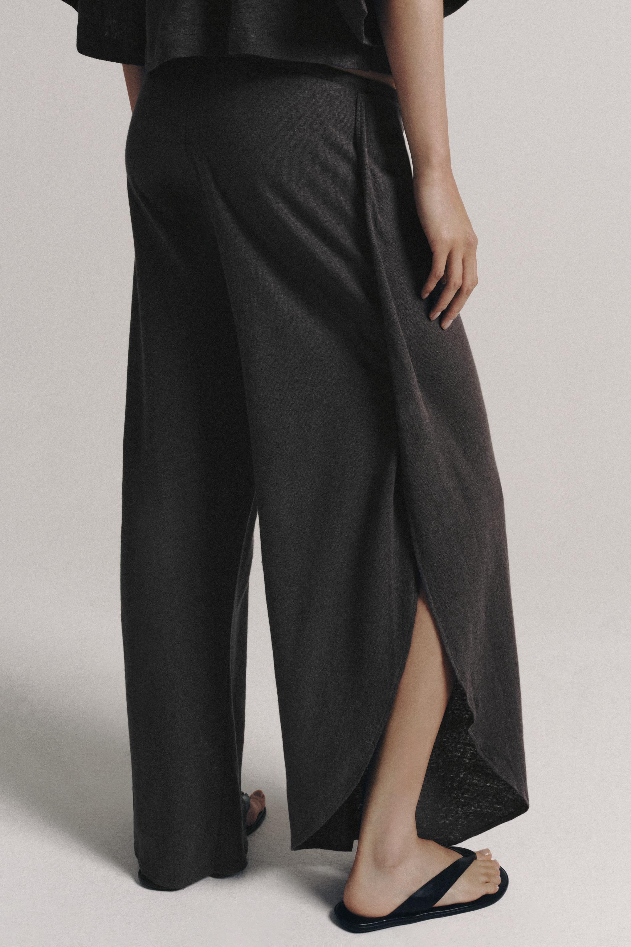 Женские брюки Zara LINEN BLEND SLIT PANTS — фото 3