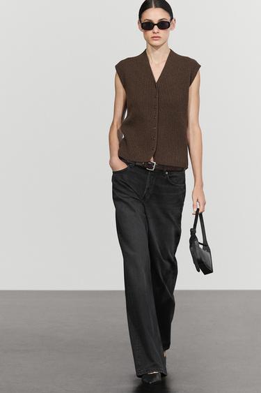 100% wool ribbed knit vest — Brown marl 1
