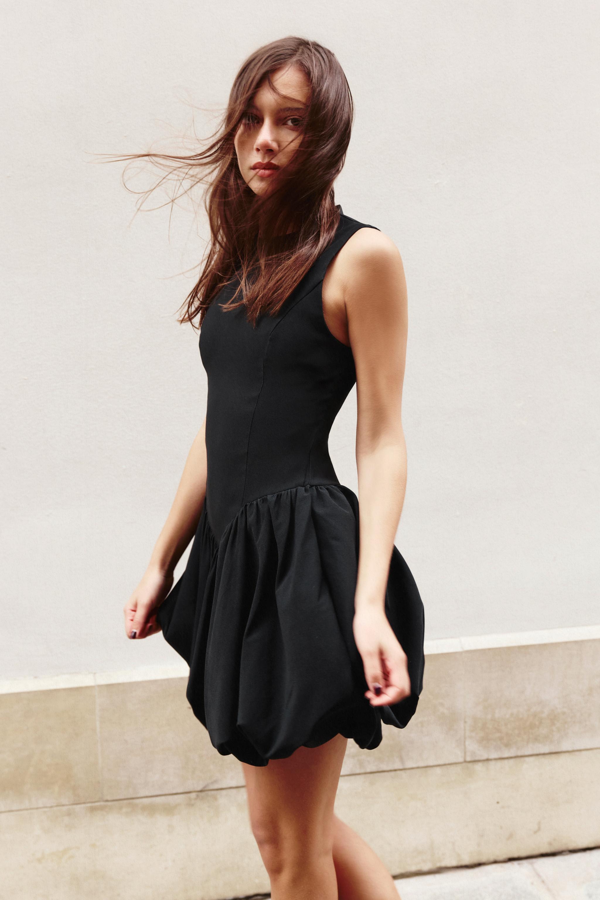 SHORT BALLOON EFFECT DRESS - Black | ZARA United States SHORT BALLOON EFFECT DRESS - Black | ZARA United States