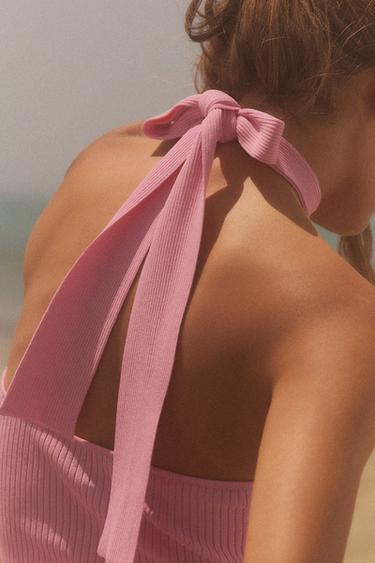 TOP HALTER EN MAILLE AVEC NŒUD - Rose de Zara - Image 3