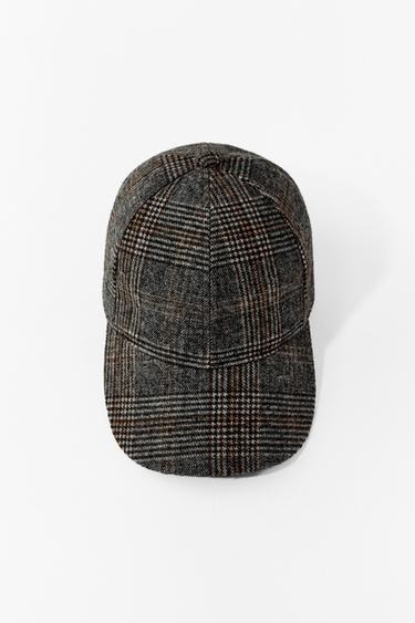 GORRA CON LANA CUADROS - Gris de Zara