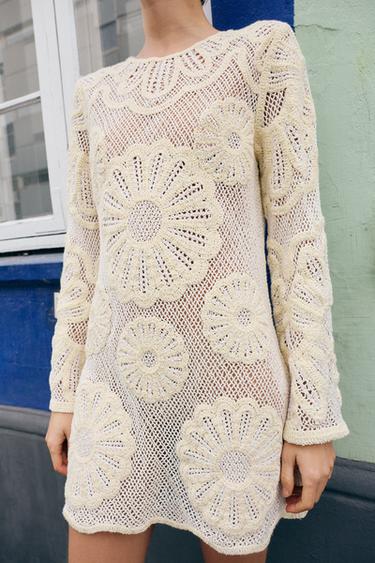 ROBE COURTE EN CROCHET - Écru de Zara - Image 5