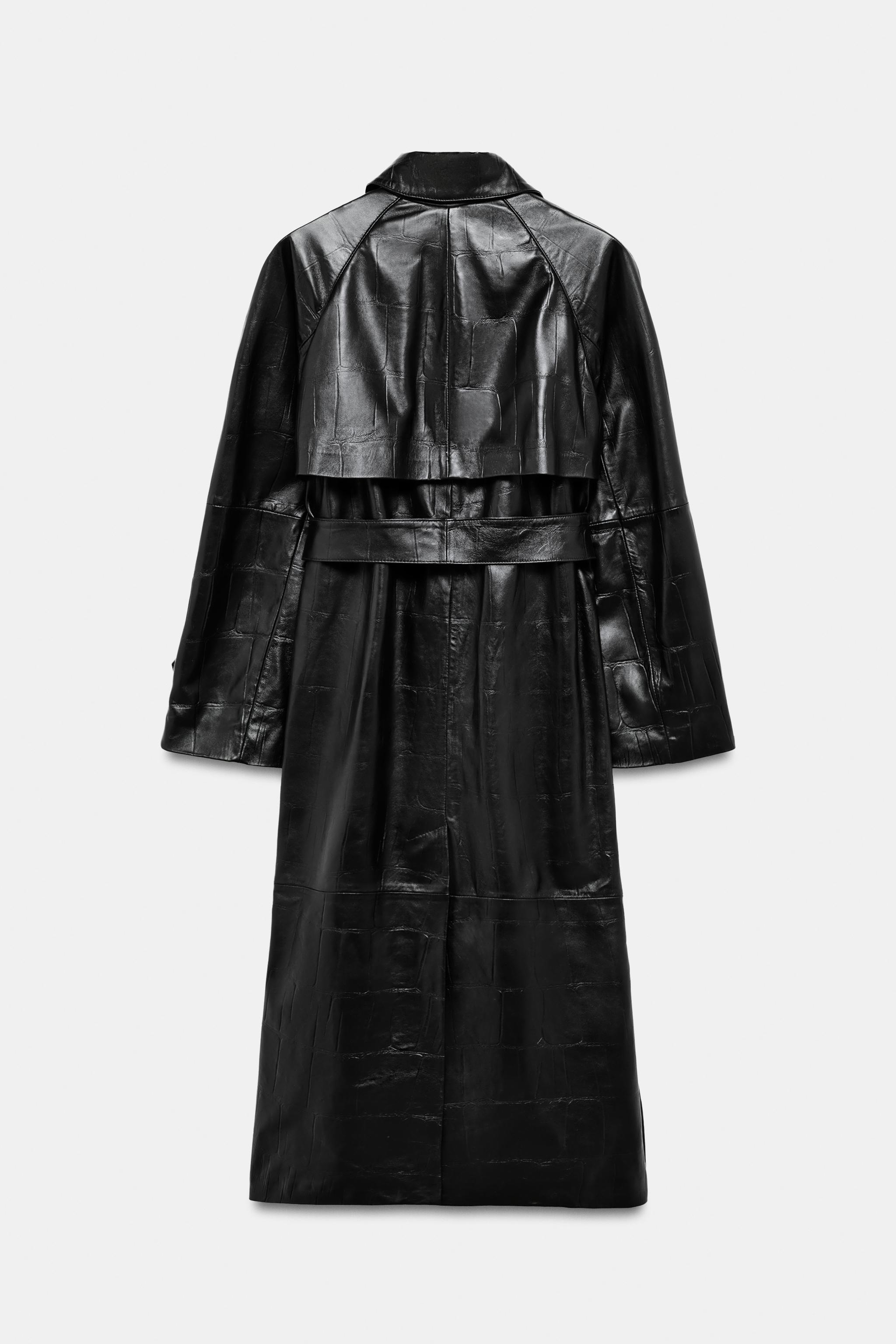 100% LEATHER LONG TRENCH COAT ZW COLLECTION