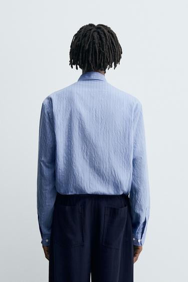 CREASED-EFFECT STRIPED FLOWING SHIRT - Blue by Zara - Image 2