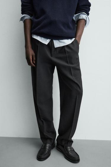 REGULAR FIT PLEATED TROUSERS - Anthracite Grey by Zara