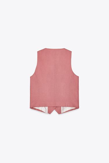 LINEN BLEND TAILORED WAISTCOAT - MARSALA by Zara - Image 5