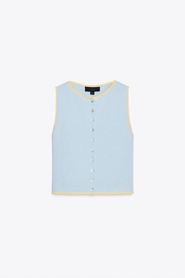 KNIT TOP WITH CONTRAST TRIMS - Blue by Zara - Image 3