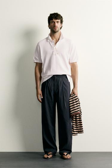 PANTALÓN STRAIGHT FIT SEERSUCKER - Marino de Zara - Imagen 0