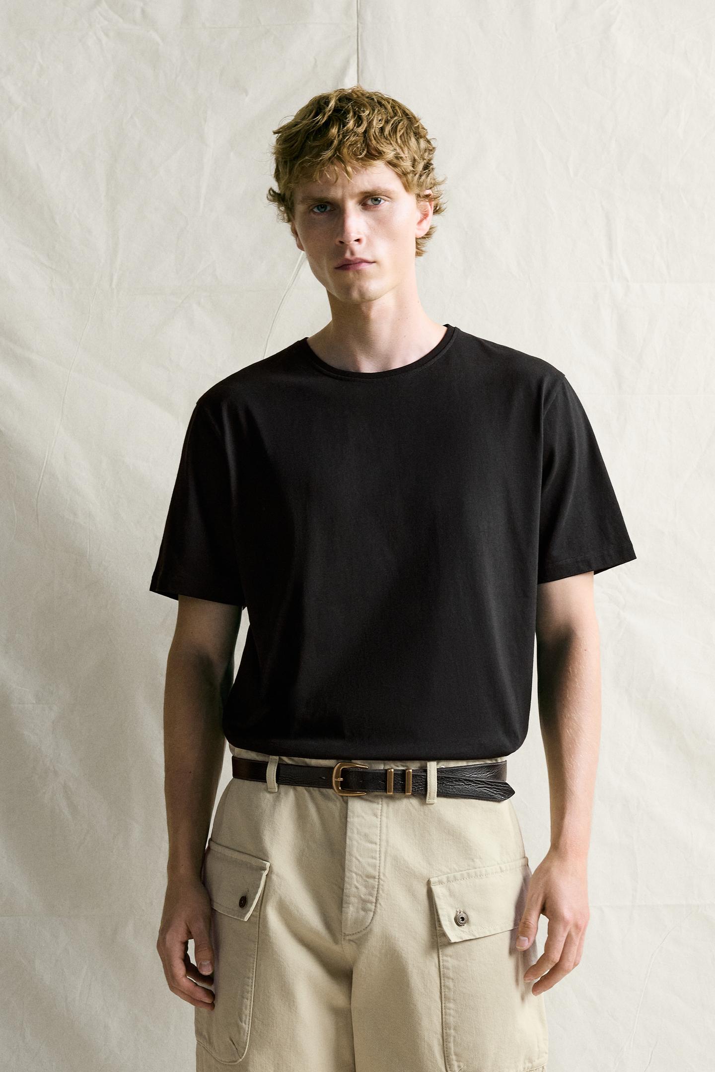 Мужская футболка Zara Medium-Weight Supima® T-SHIRT, цвет: Чёрный — фото 2