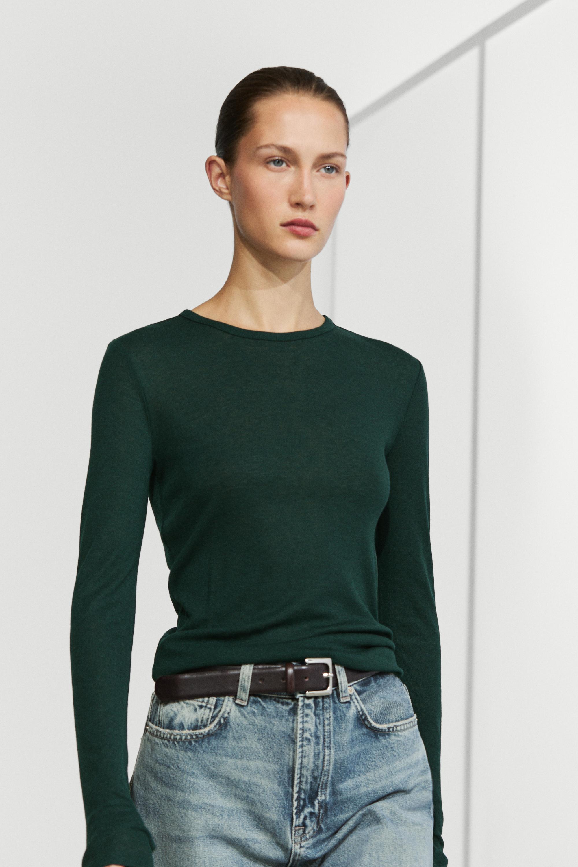 Long sleeve wool-blend T-shirt