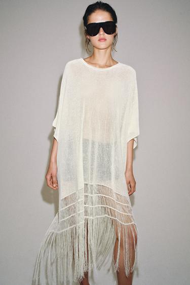 FRINGED KNIT TUNIC - Light ecru by Zara