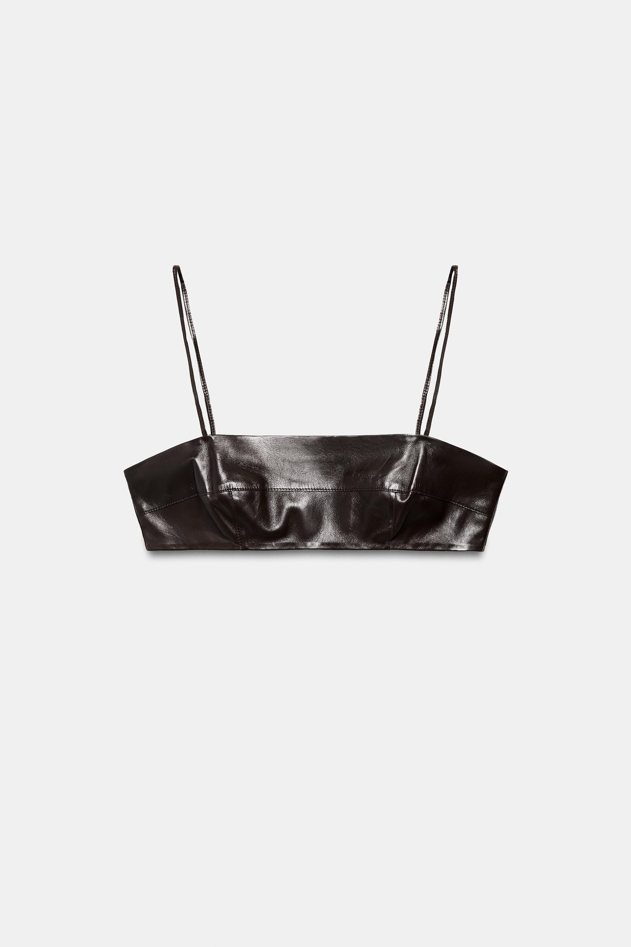 TOP CURTO COURO 100% ZW COLLECTION - Marrom | ZARA Brasil
