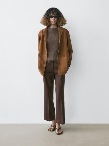 Americana solapa piel ante - Marrón de Zara