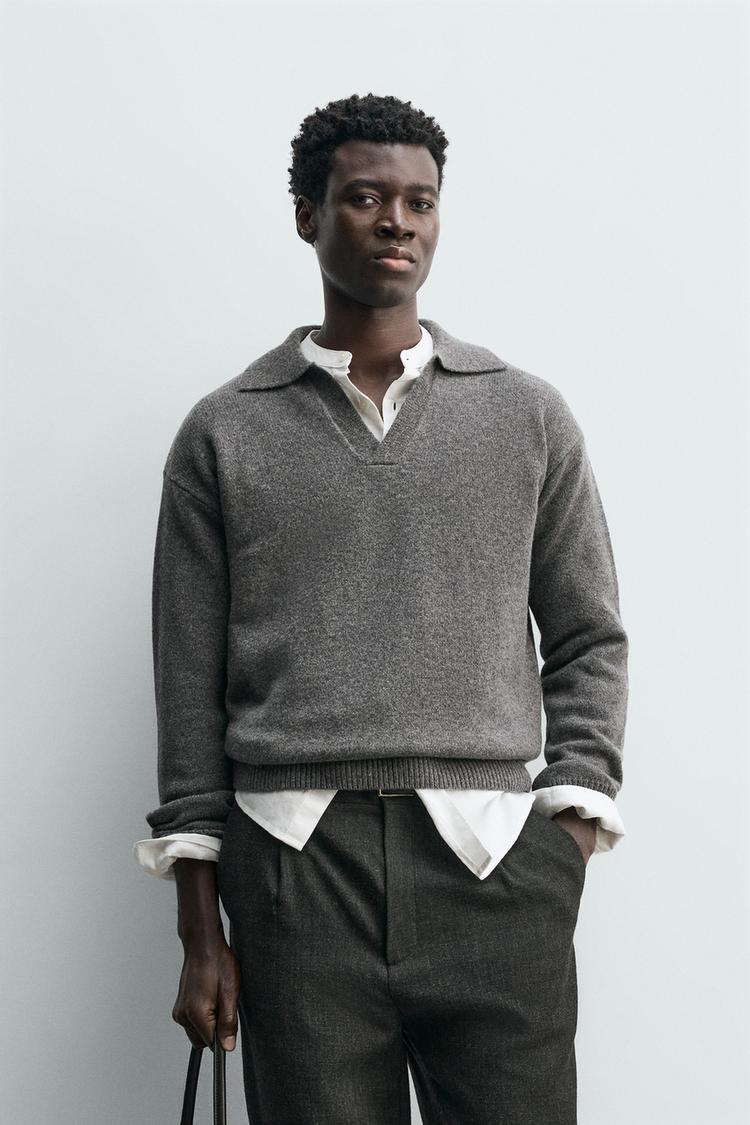 ZARA WOOL - CASHMERE KNIT POLO SHIRT