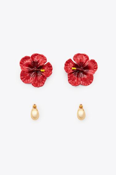 PACK OF FLOWER AND HOOP EARRINGS - Golden by Zara - Image 4