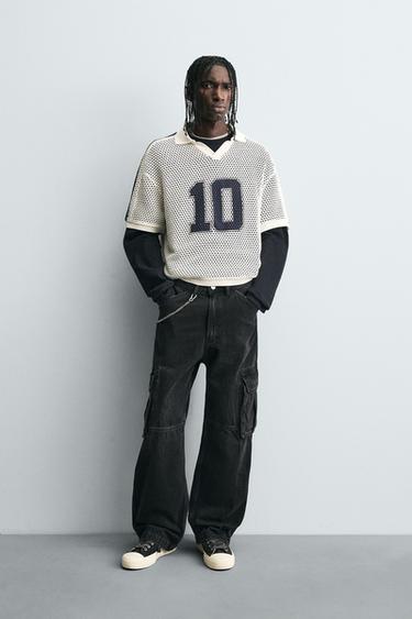 RETRO FOOTBALL OPEN-KNIT POLO SHIRT - Ecru by Zara