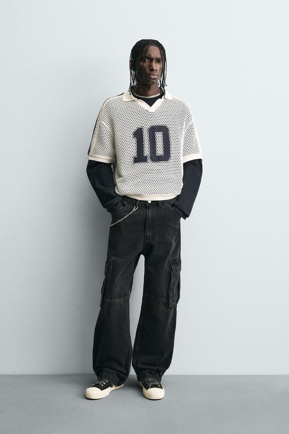 RETRO OPEN WEAVE FOOTBALL POLO SHIRT