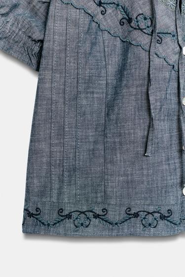 EMBROIDERED BOW SHIRT - Blue by Zara - Image 6