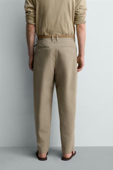 PANTALON STRAIGHT FIT À PLIS - Kaki clair de Zara - Image 2
